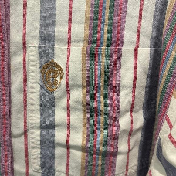 Vintage Classic Multicolored Pastel Stripe Coastal Preppy Button Down Top - Picture 6 of 11